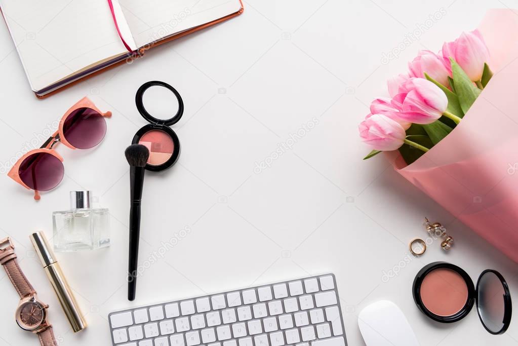Assorted computer accessories on a desk