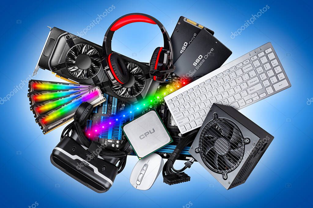 Gaming desktops with RGB lighting on display