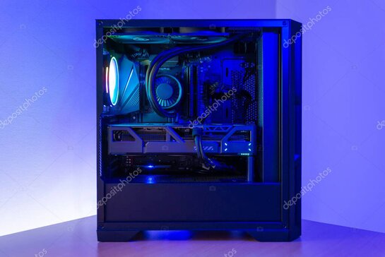 Custom gaming PC with RGB lighting on a desk setup